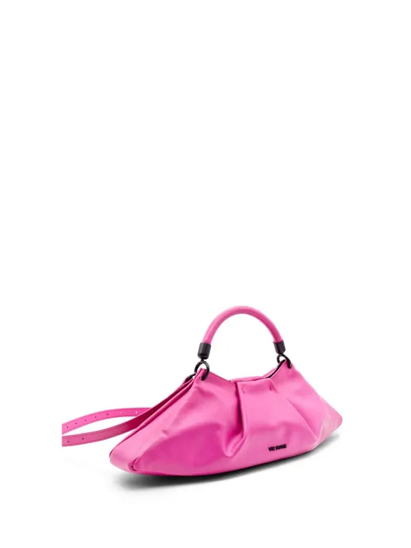 Fuchsia leather clutch bag with shoulder strap