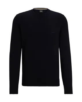 Maglia girocollo regular fit blu in puro cotone con logo ricamato in tono sul petto