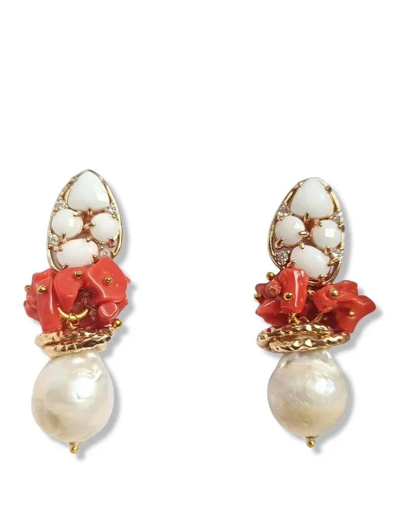 Orecchini a Goccia con Perle Barocche e Corallo Rosso