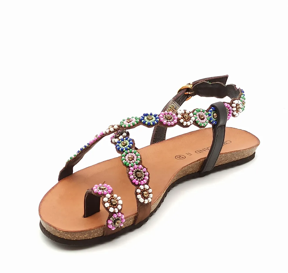 Sandalo flat da Donna in pelle etnico multicolor Grunland SB1615 40DEMY MULTICOLOR